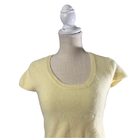 Moda International Women Yellow Lambs Wool Angora Short Sleeve Crop Sweater Sz M - Picture 2 of 11